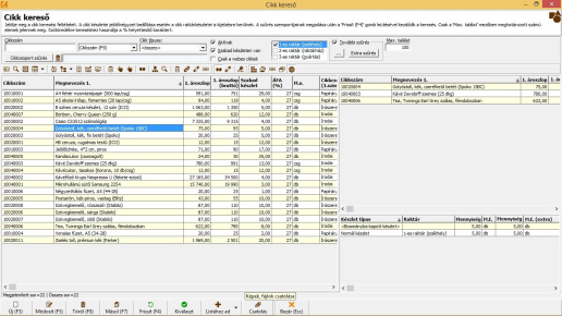 Bizonylaton cikk rögzítése listával