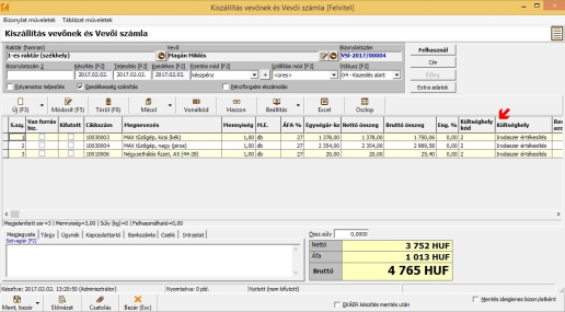 Gyűjtőkód adatok bizonylatban